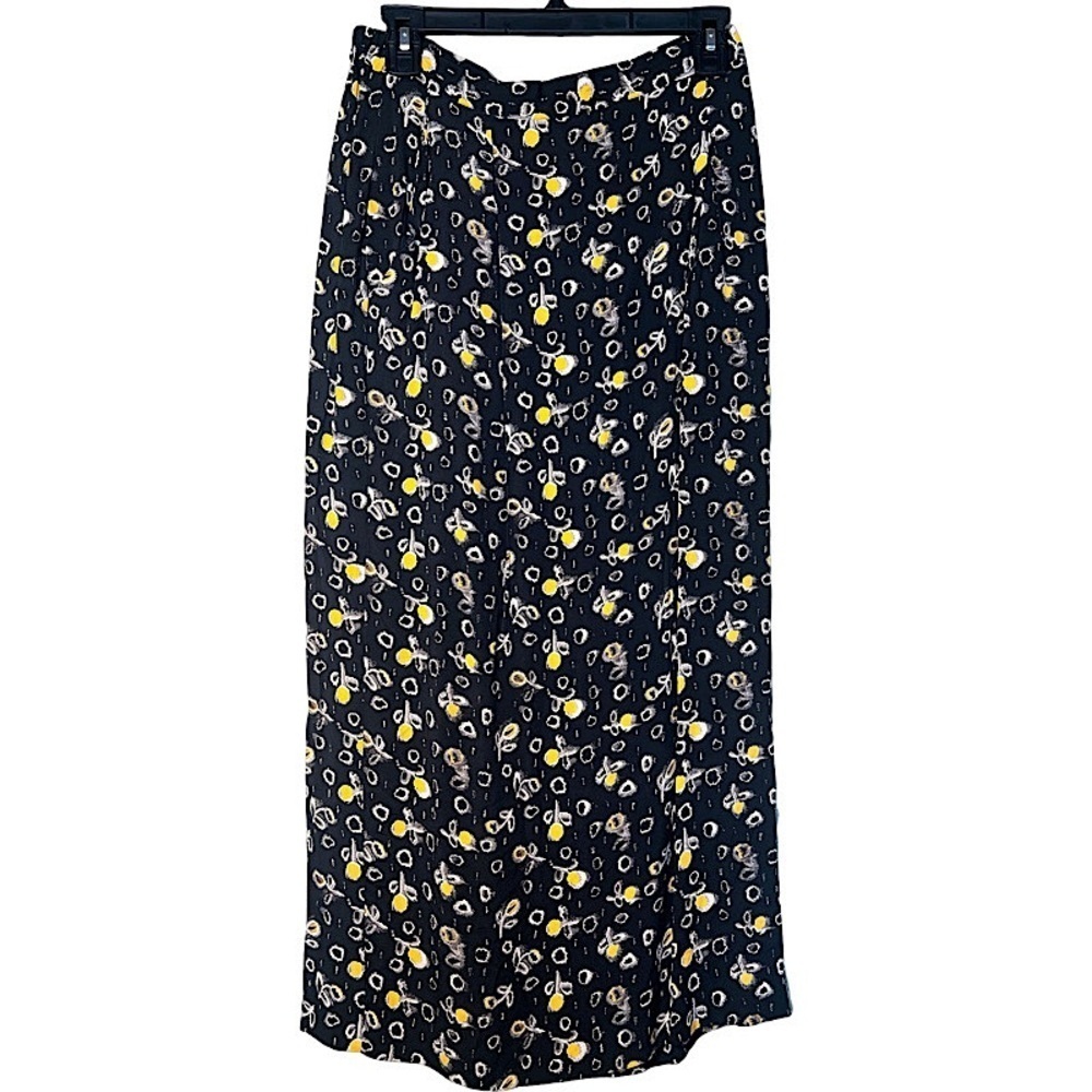 V I N T A G E  Black and Yellow Women's Rayon Skirt - Reformation Vibe